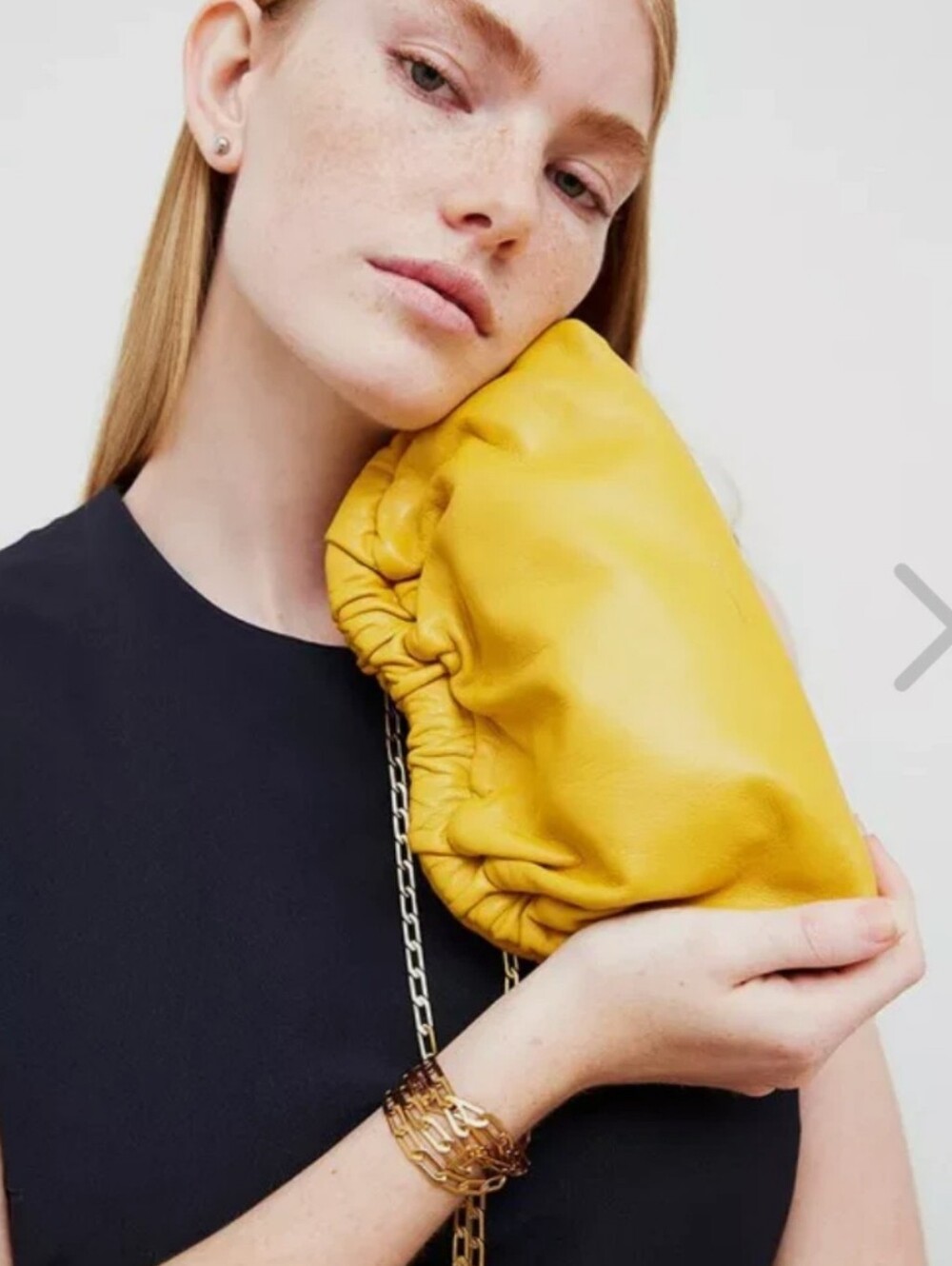 Mansur Gavriel Yellow Leather Shoulder Bag with Gold Chain